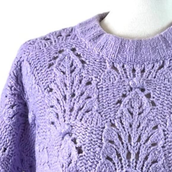 Aerie Sweater Chunky Knit Pointelle Crochet Oversized Purple Women’s Size Small - Picture 10 of 12